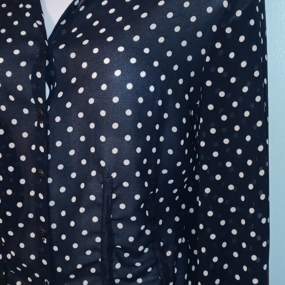 Emma James Blouse Sheer Blue White Polka Dots Size 14 - Picture 6 of 9